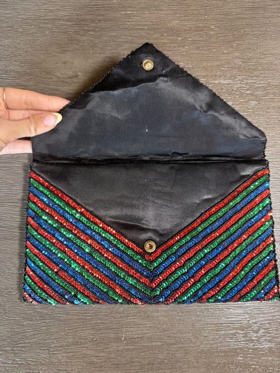Vintage Beaded Sequin Clutch Purse Black Red Green Blue - Picture 2 of 8